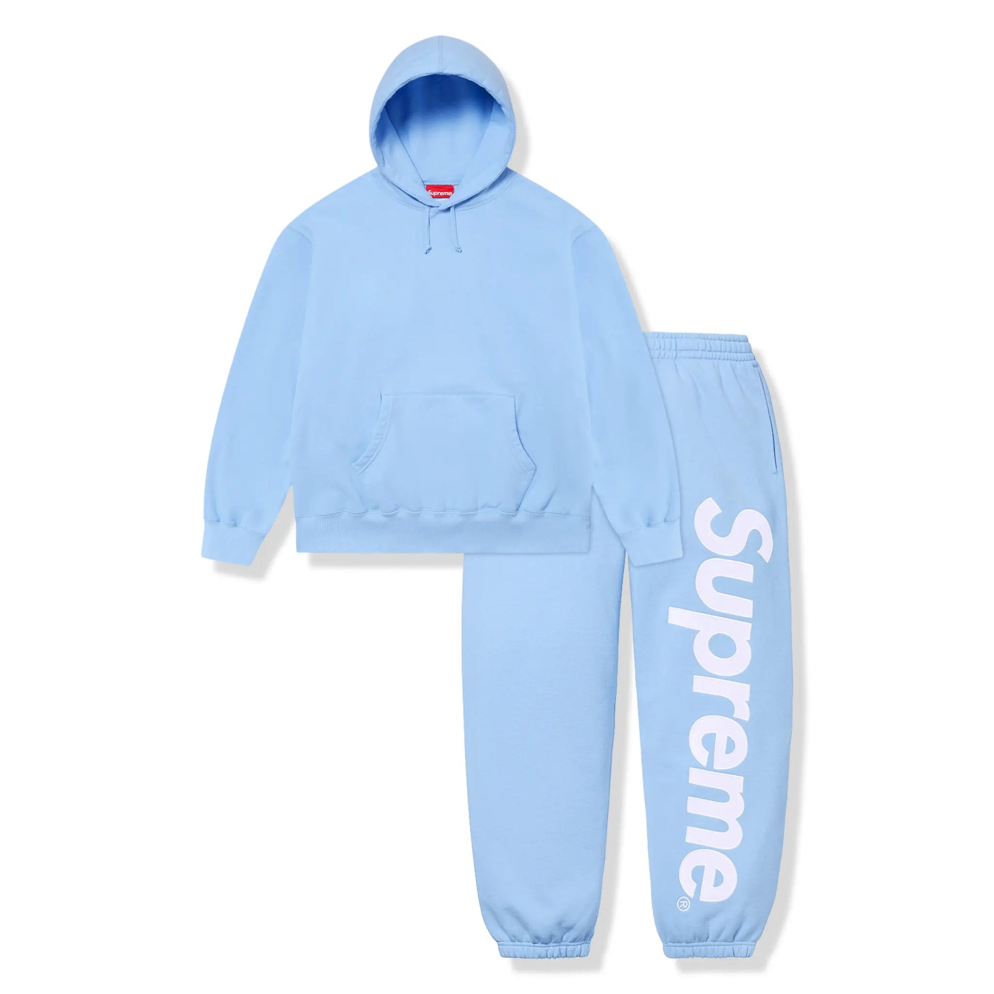 Supreme Satin Applique Light Blue Hoodie & Sweatpants (FW24)