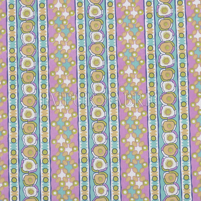 Cyan Border Multi Color Patchrs Screen Print Cotton Double Bed Sheet