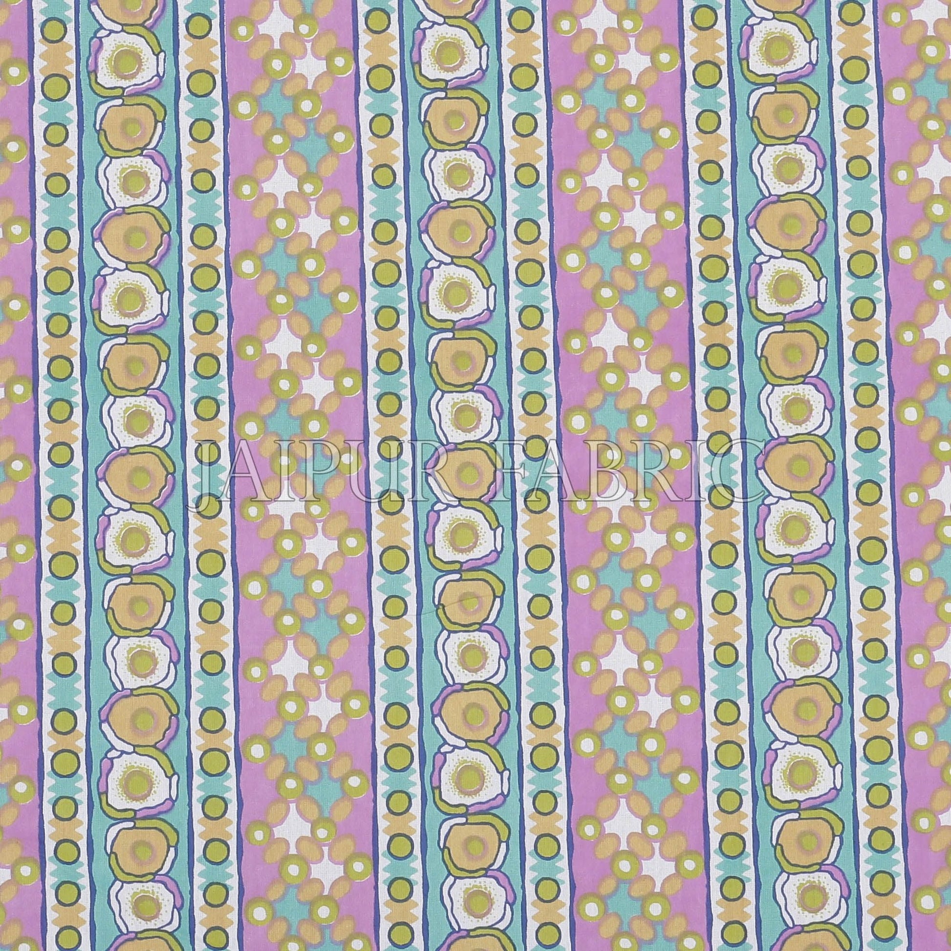 Cyan Border Multi Color Patchrs Screen Print Cotton Double Bed Sheet