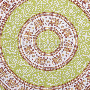 Dark Khaki Border Circle Elephant Pattern Screen Print Cotton Double Bed Sheet