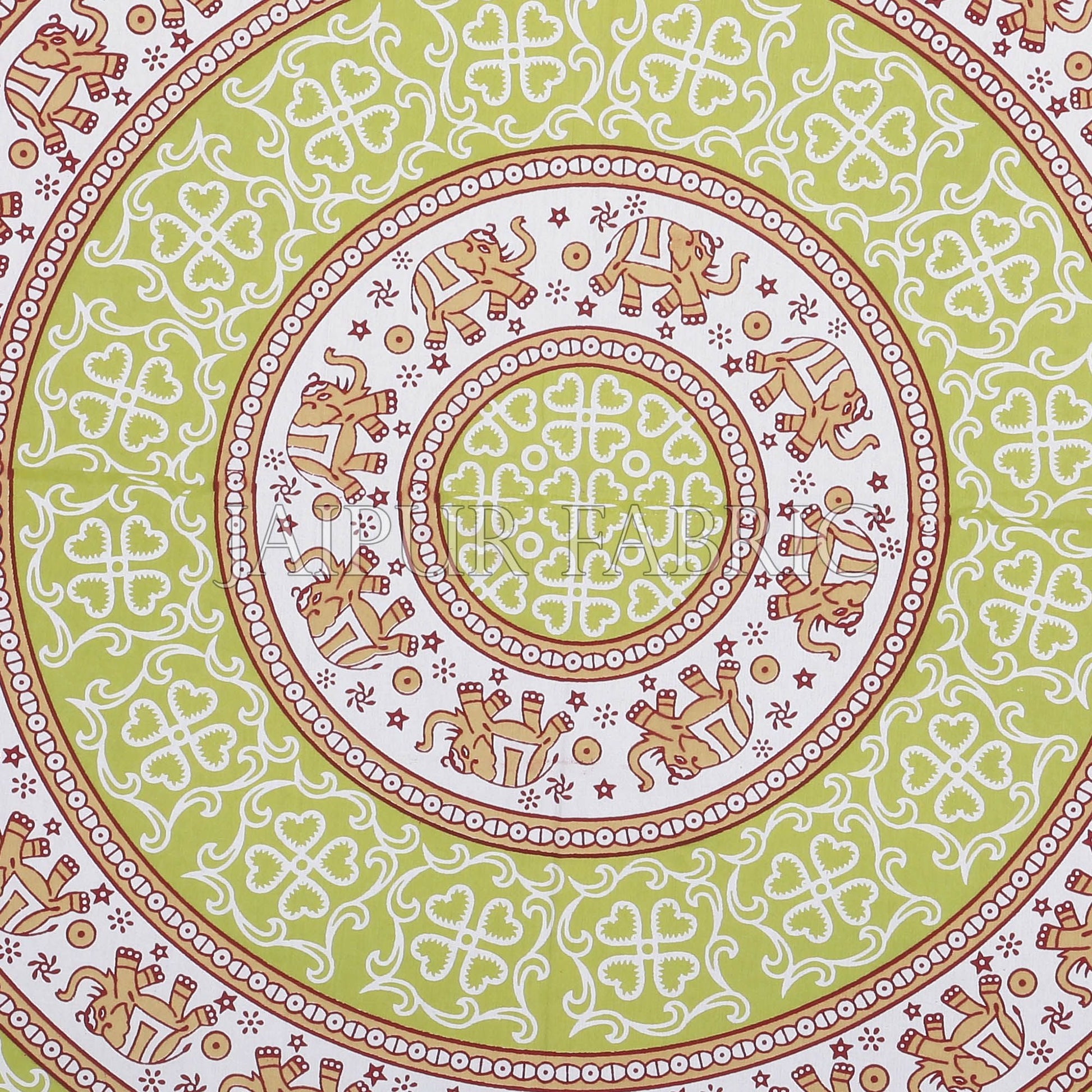 Dark Khaki Border Circle Elephant Pattern Screen Print Cotton Double Bed Sheet