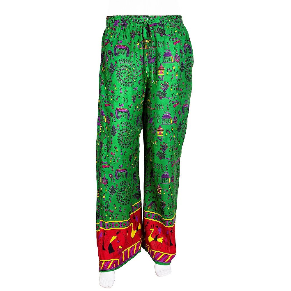 Green Base Red Border Printed Palazzo