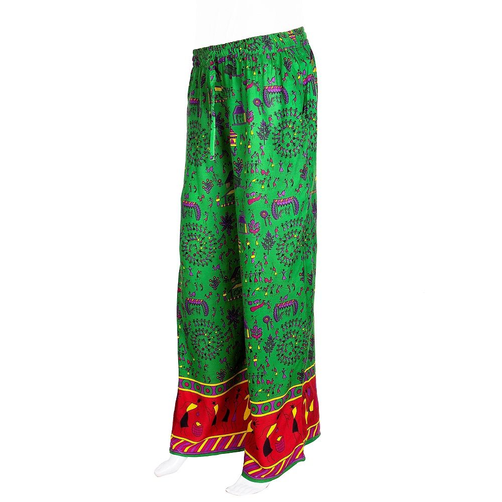 Green Base Red Border Printed Palazzo