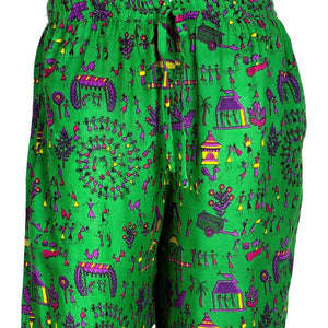 Green Base Red Border Printed Palazzo