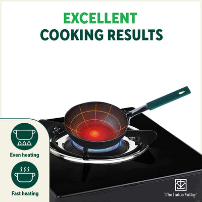 100% Pure Sheet Iron Tadka Pan, Silicone Handle, Seasoned, Toxin-free, 13.3cm / 0.43ml