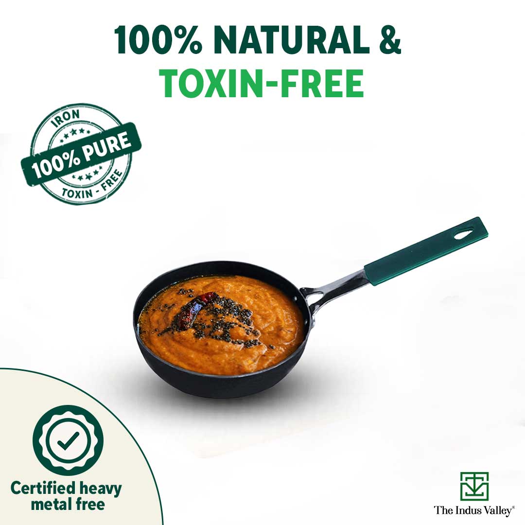 100% Pure Sheet Iron Tadka Pan, Silicone Handle, Seasoned, Toxin-free, 13.3cm / 0.43ml