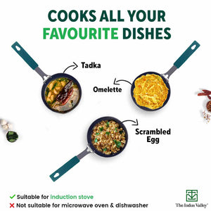 100% Pure Sheet Iron Tadka Pan, Silicone Handle, Seasoned, Toxin-free, 13.3cm / 0.43ml