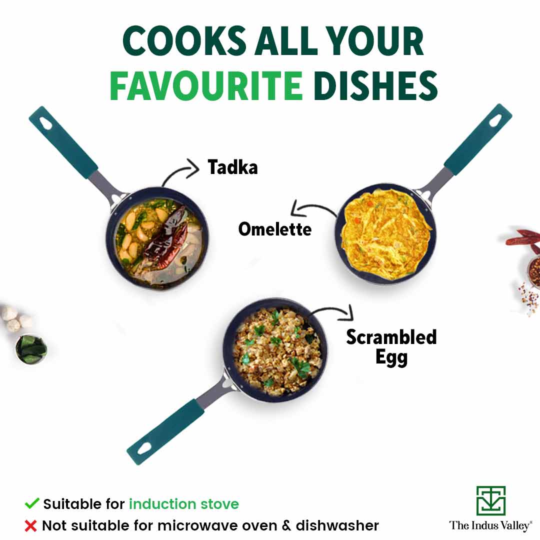 100% Pure Sheet Iron Tadka Pan, Silicone Handle, Seasoned, Toxin-free, 13.3cm / 0.43ml