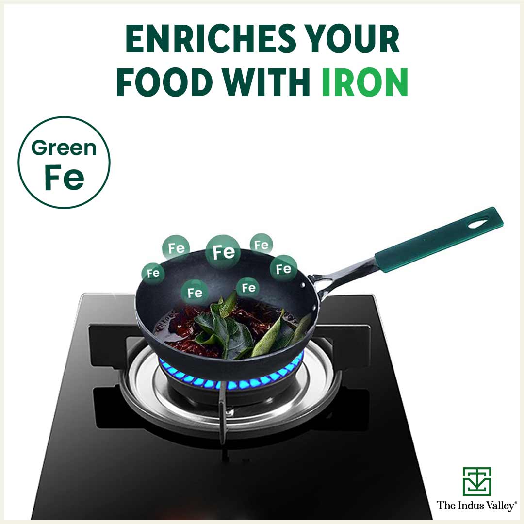 100% Pure Sheet Iron Tadka Pan, Silicone Handle, Seasoned, Toxin-free, 13.3cm / 0.43ml