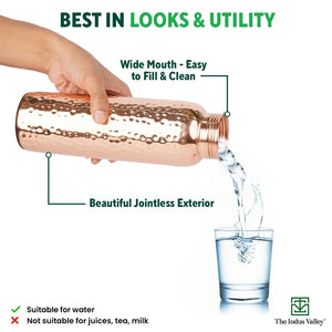 100% Pure Copper Water Bottle, 700ml, Hammered, Healthy, Toxin-free,Builds Immunity, Doctor Approved