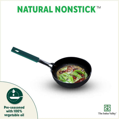 100% Pure Sheet Iron Tadka Pan, Silicone Handle, Seasoned, Toxin-free, 13.3cm / 0.43ml