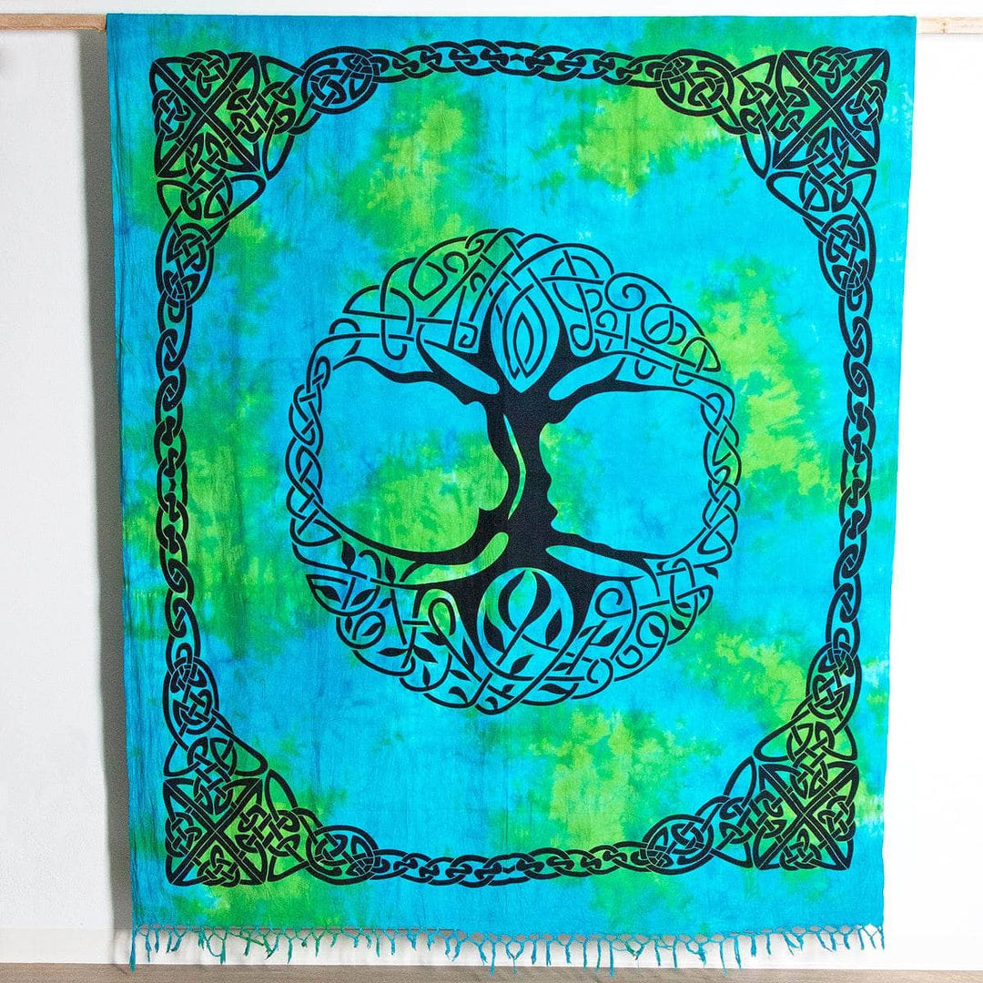 Celtic Tree of Life Tie Dye Tapestry w/Fringe