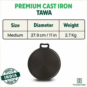 Super Smooth Cast Iron Tawa, Pre-seasoned, 100% Pure, Toxin-free, Induction, 27.9cm, 2.7 kg