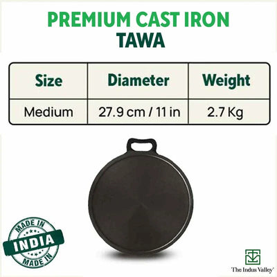 Super Smooth Cast Iron Tawa, Pre-seasoned, 100% Pure, Toxin-free, Induction, 27.9cm, 2.7 kg