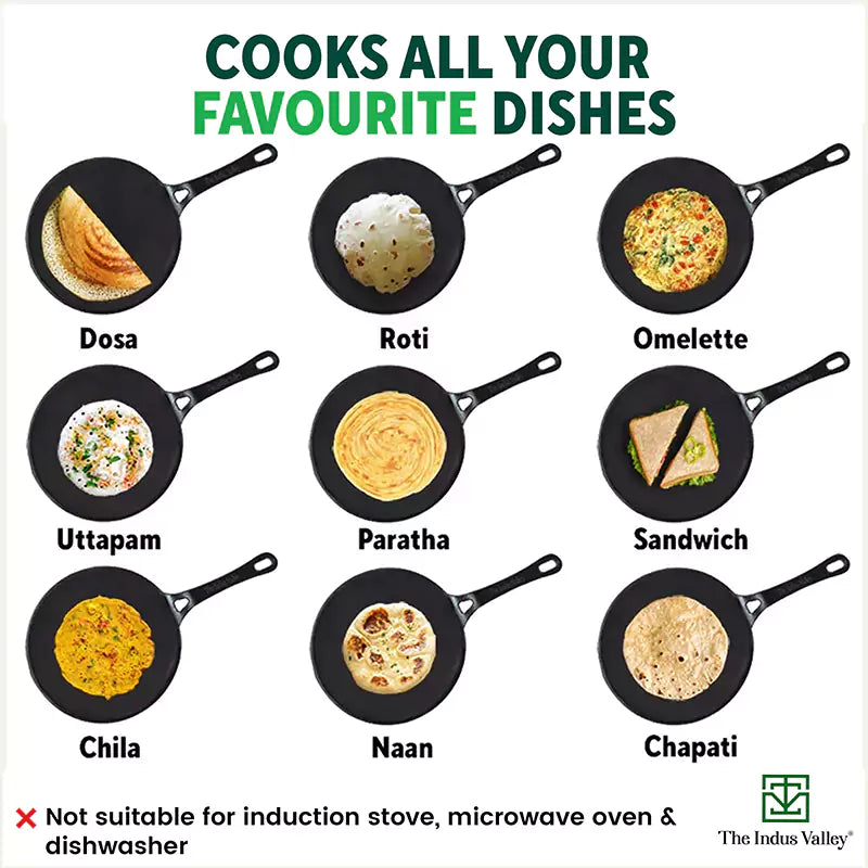 CASTrong Cast Iron Concave Tawa+Free ₹110 Spatula, Pre-seasoned, Nonstick, 100% Pure, Toxin-free, 25.4cm, 1.9kg