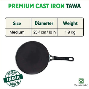 CASTrong Cast Iron Concave Tawa+Free ₹110 Spatula, Pre-seasoned, Nonstick, 100% Pure, Toxin-free, 25.4cm, 1.9kg