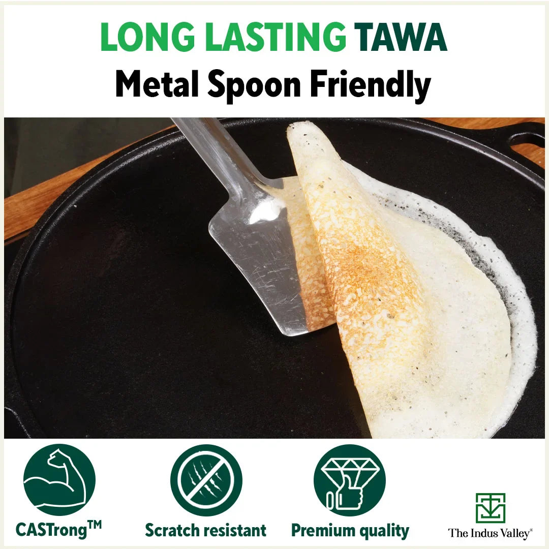 Super Smooth Cast Iron Tawa, Pre-seasoned, 100% Pure, Toxin-free, Induction, 27.9cm, 2.7 kg