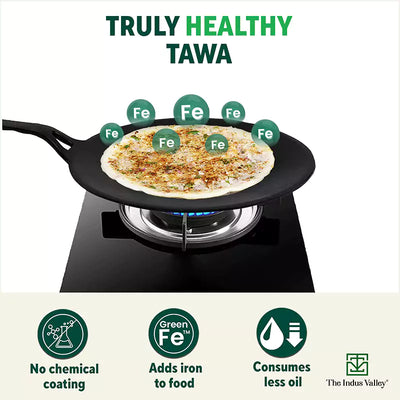 CASTrong Cast Iron Concave Tawa+Free ₹110 Spatula, Pre-seasoned, Nonstick, 100% Pure, Toxin-free, 25.4cm, 1.9kg