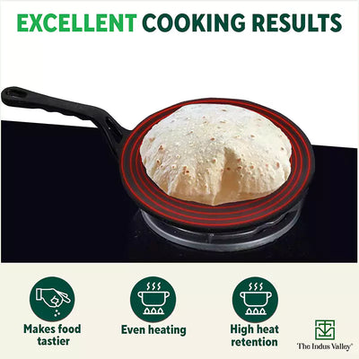 CASTrong Cast Iron Concave Tawa+Free ₹110 Spatula, Pre-seasoned, Nonstick, 100% Pure, Toxin-free, 25.4cm, 1.9kg