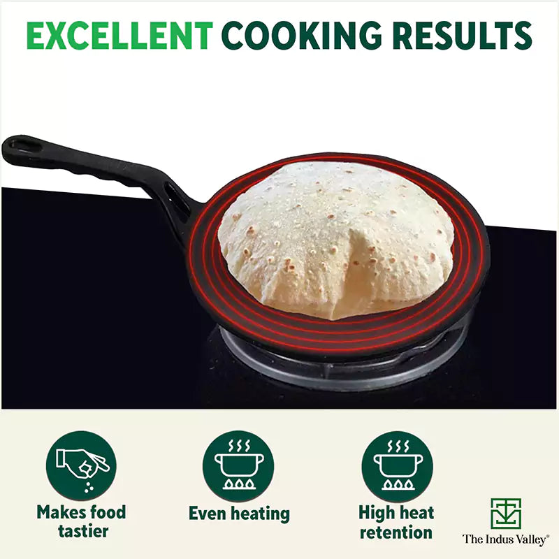 CASTrong Cast Iron Concave Tawa+Free ₹110 Spatula, Pre-seasoned, Nonstick, 100% Pure, Toxin-free, 25.4cm, 1.9kg