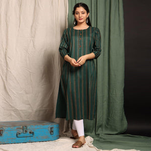 teal-blue-casual-wear-stripes-printed-cotton-kurti-106408