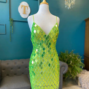 Mirror Beaded Short V-Neck Dress by Jovani 42208