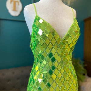 Mirror Beaded Short V-Neck Dress by Jovani 42208