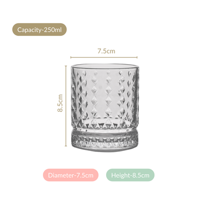 Diamond Embossed Whiskey Glasses Set Of 6 250ml