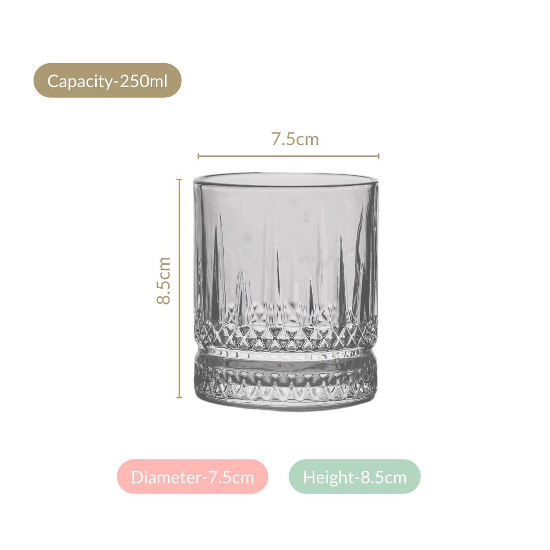 Set Of 6 Premium Ribbed Whiskey Glasses 250ml