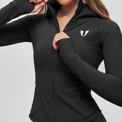 Thin Fleece Zipper Hoodie - Black