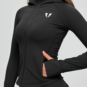 Thin Fleece Zipper Hoodie - Black