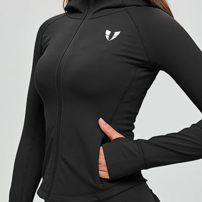 Thin Fleece Zipper Hoodie - Black