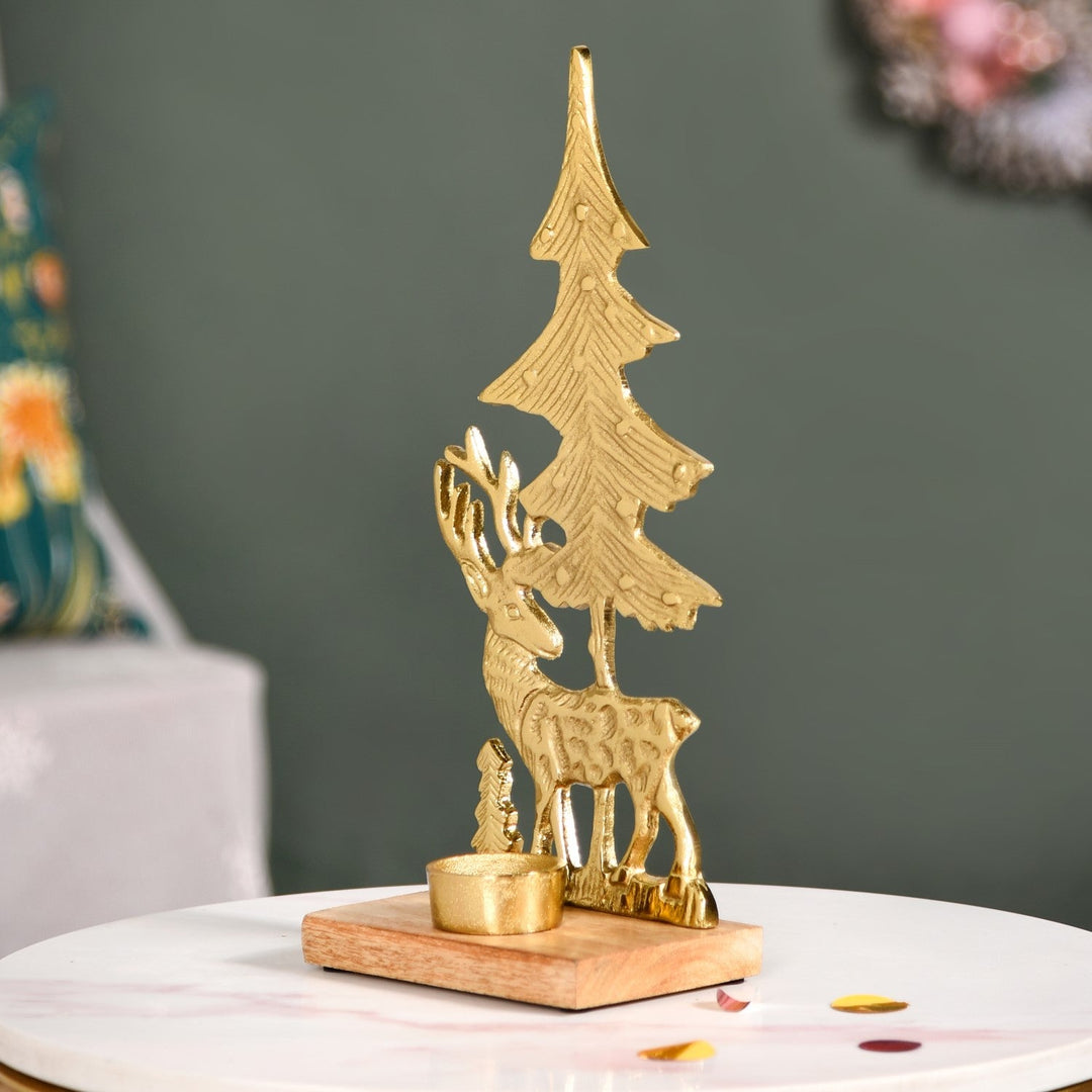 Gold Reindeer Showpiece With Tea Light Holder