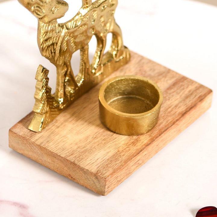 Gold Reindeer Showpiece With Tea Light Holder