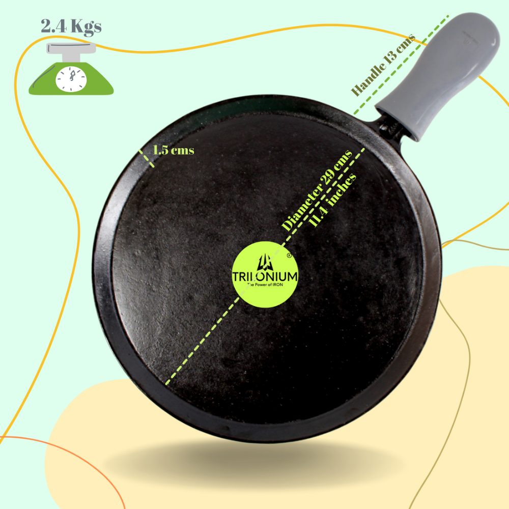 Trilonium Unicorn Triple seasoned Cast Iron Dosa Tawa with Dosa Spatula | Gas & Induction Compatible | Black