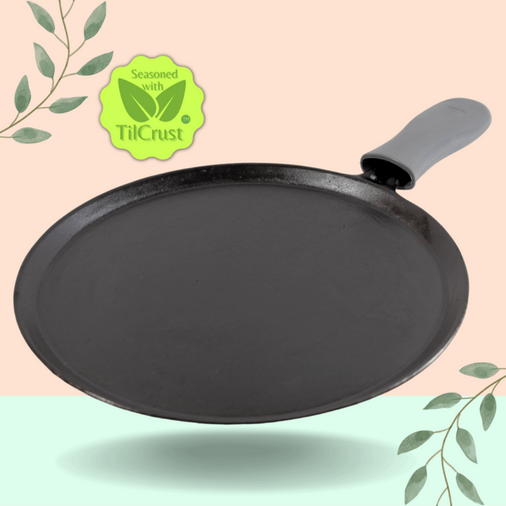 Trilonium Unicorn Triple seasoned Cast Iron Dosa Tawa with Dosa Spatula | Gas & Induction Compatible | Black