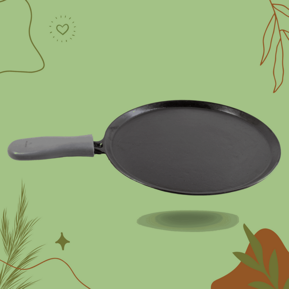 Trilonium Unicorn Triple seasoned Cast Iron Dosa Tawa with Dosa Spatula | Gas & Induction Compatible | Black