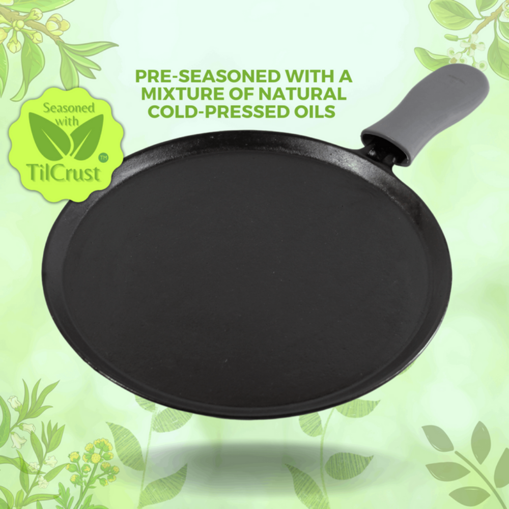 Trilonium Unicorn Triple seasoned Cast Iron Dosa Tawa with Dosa Spatula | Gas & Induction Compatible | Black