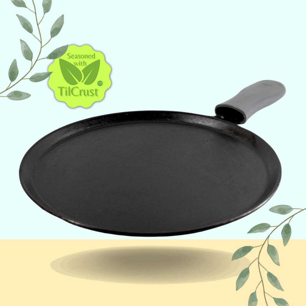 Trilonium Unicorn Triple seasoned Cast Iron Dosa Tawa with Dosa Spatula | Gas & Induction Compatible | Black