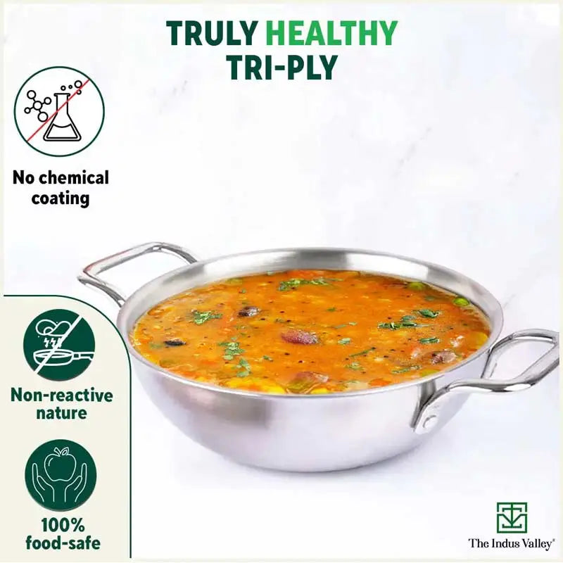 TurboCuk Tri-ply Stainless Steel Cokware Set: Free ₹600 Wooden Board+ Kadai+ Biryani Pot, Premium Quality, 3 Layer Thick Body, 100% Toxin-free, Non-stick, Induction & Gas