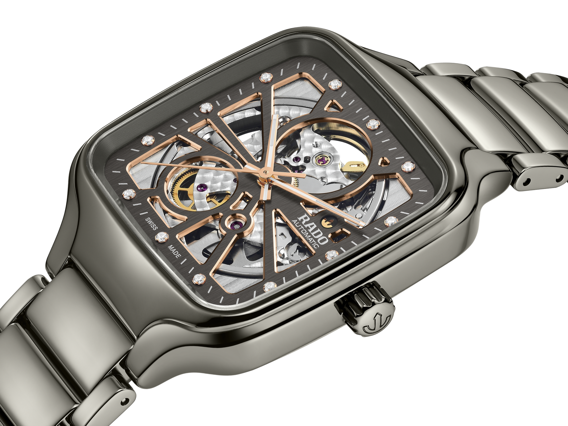 Rado True Square Automatic Open Heart Grey, Rose Gold Dial Unisex 38mm