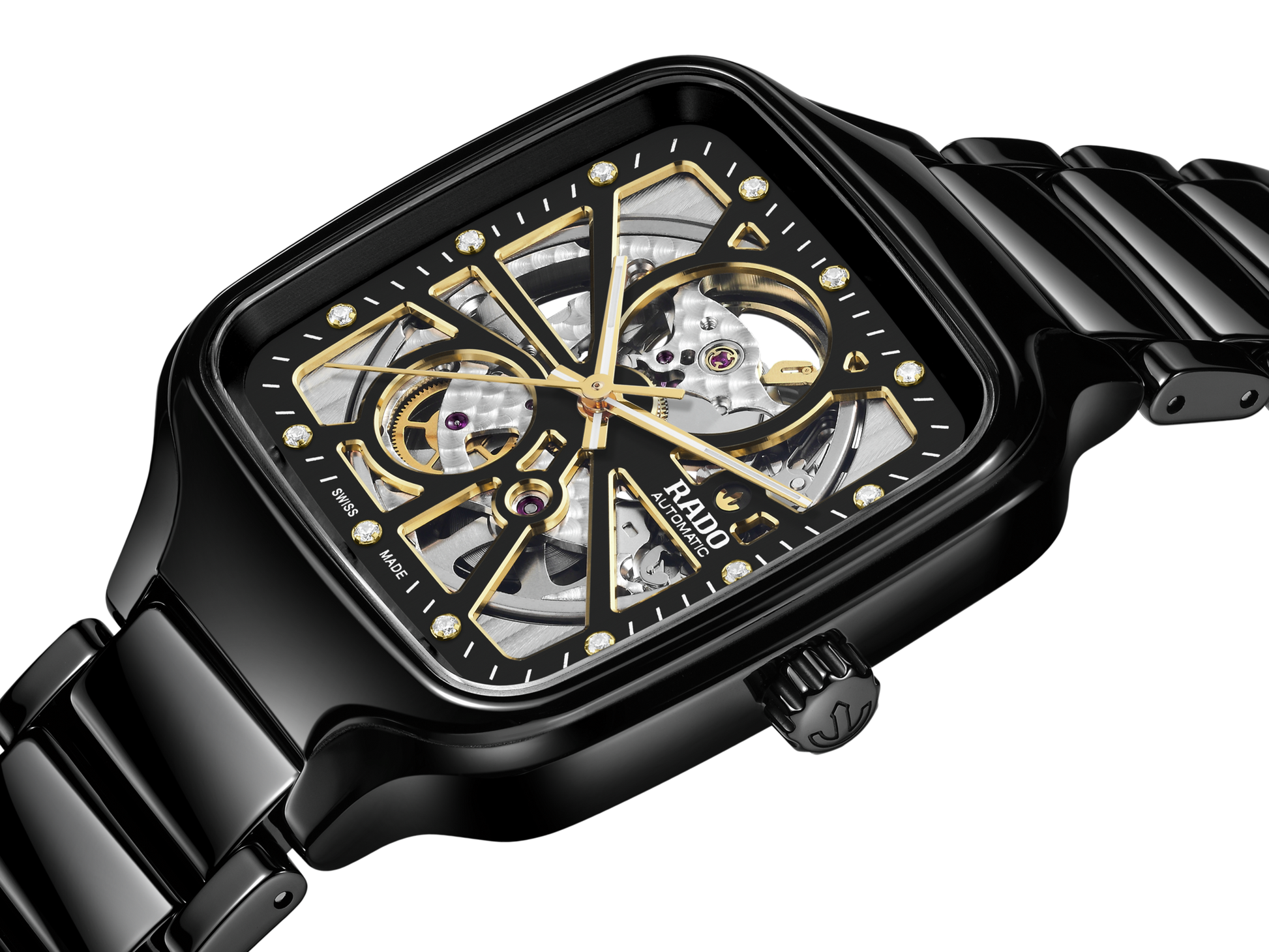 Rado True Square Automatic Open Heart Black, Yellow Dial Unisex 38mm