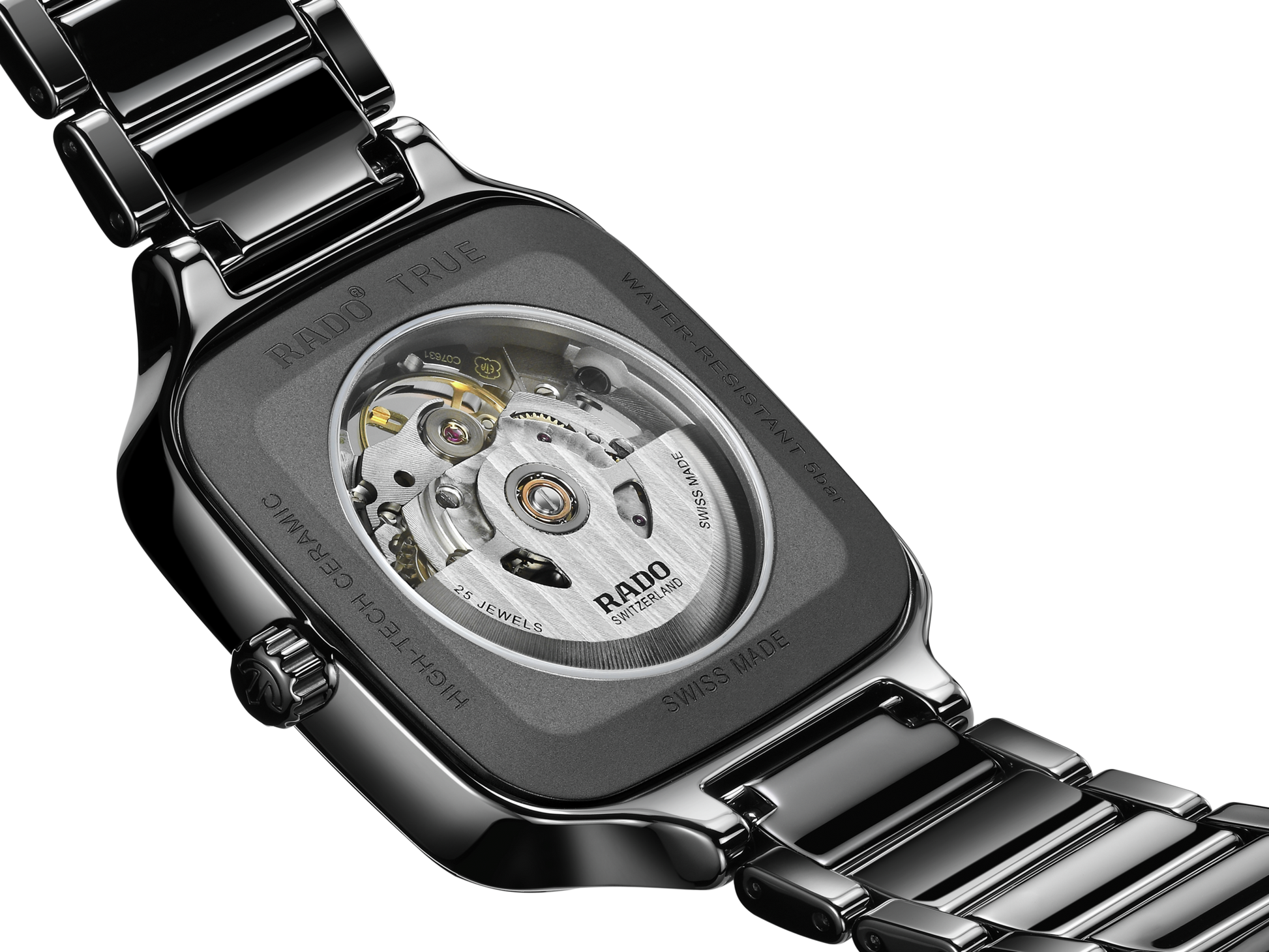Rado True Square Automatic Open Heart Black, Yellow Dial Unisex 38mm