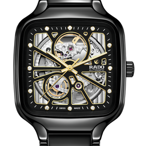 Rado True Square Automatic Open Heart Black, Yellow Dial Unisex 38mm