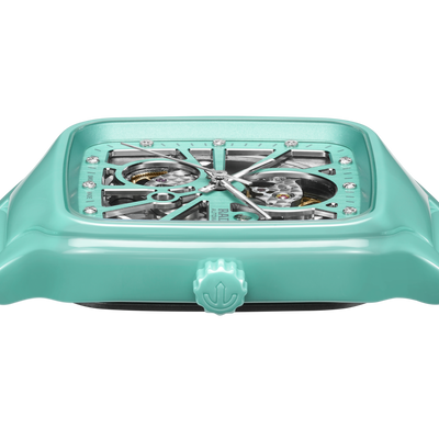 Rado True Square Automatic Open Heart Silver Turquoise Dial Unisex 38mm