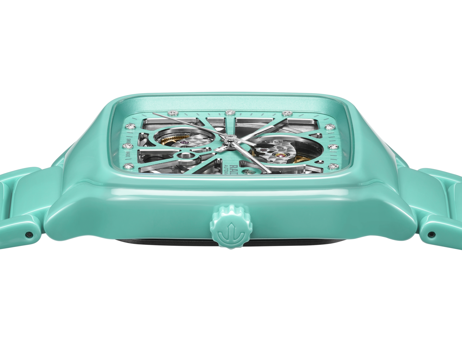 Rado True Square Automatic Open Heart Silver Turquoise Dial Unisex 38mm