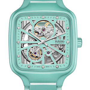 Rado True Square Automatic Open Heart Silver Turquoise Dial Unisex 38mm