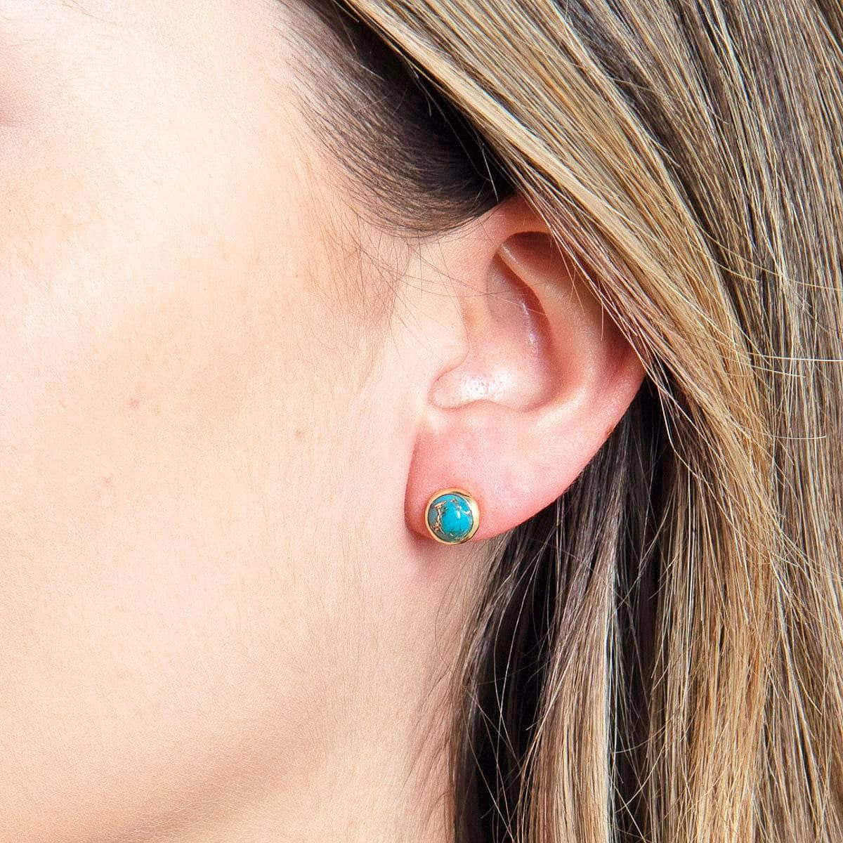 Genuine Turquoise Silver or Gold Stud Earrings