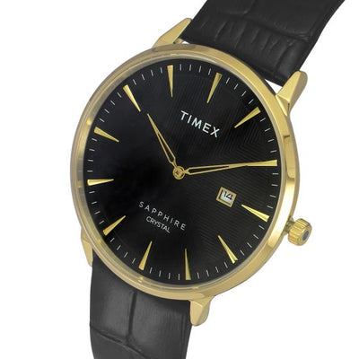 Fashion Men Quartz Black Dial Analog Leather Watch TWEG21901