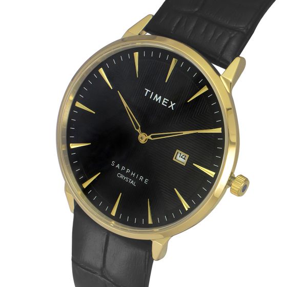 Fashion Men Quartz Black Dial Analog Leather Watch TWEG21901